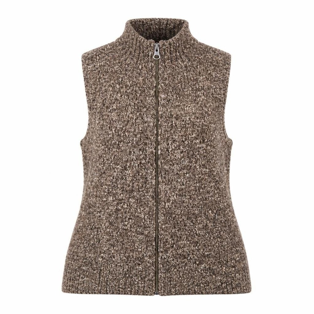 J Jill Vest Womens L Brown Full Zip Mock Neck Sleeveless Knit Sweater Layering